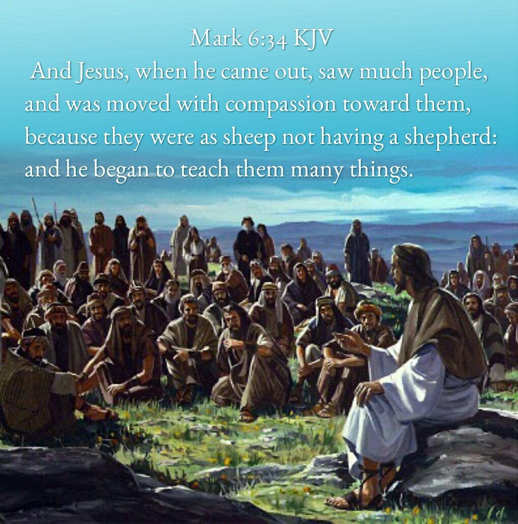 Mark 6.34 - Jesus, moved with compassion, began to teach them - St ...